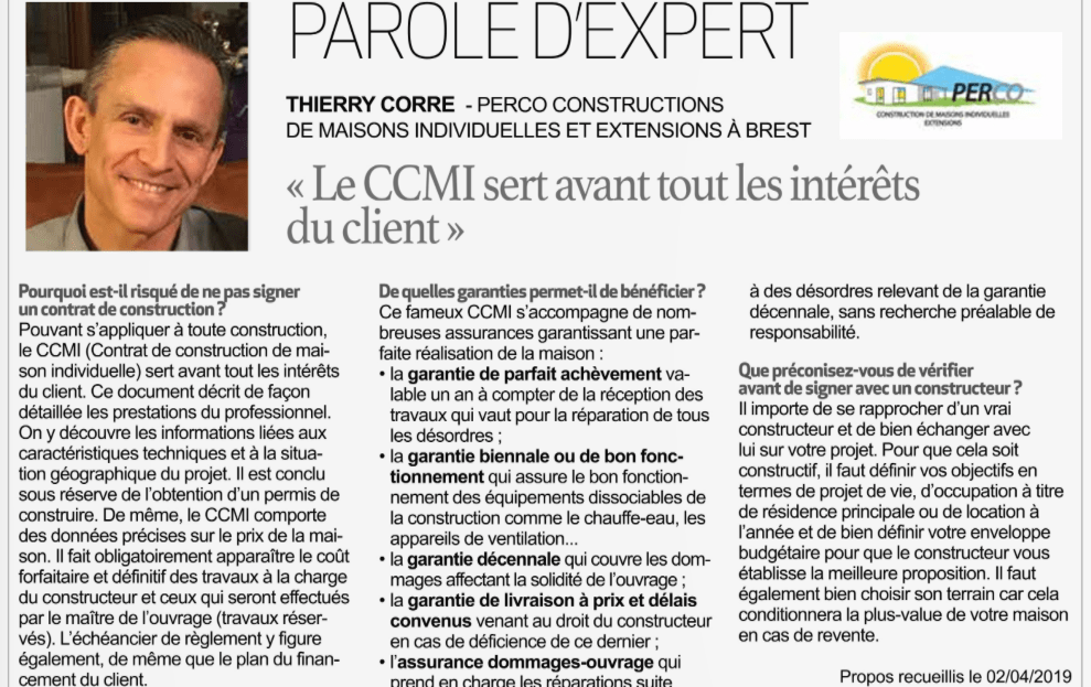 article du magazine qui présente les avantages d'un contrat de construction